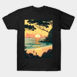 A pair setting sun on the beach ukiyo e T-Shirt